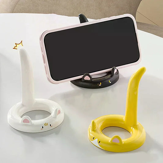 Cartoon Cat Phone Holder – Cute Desktop Stand & Desk Decor Desktop Phone Stand Peaceful Pleasures Health and Wellness