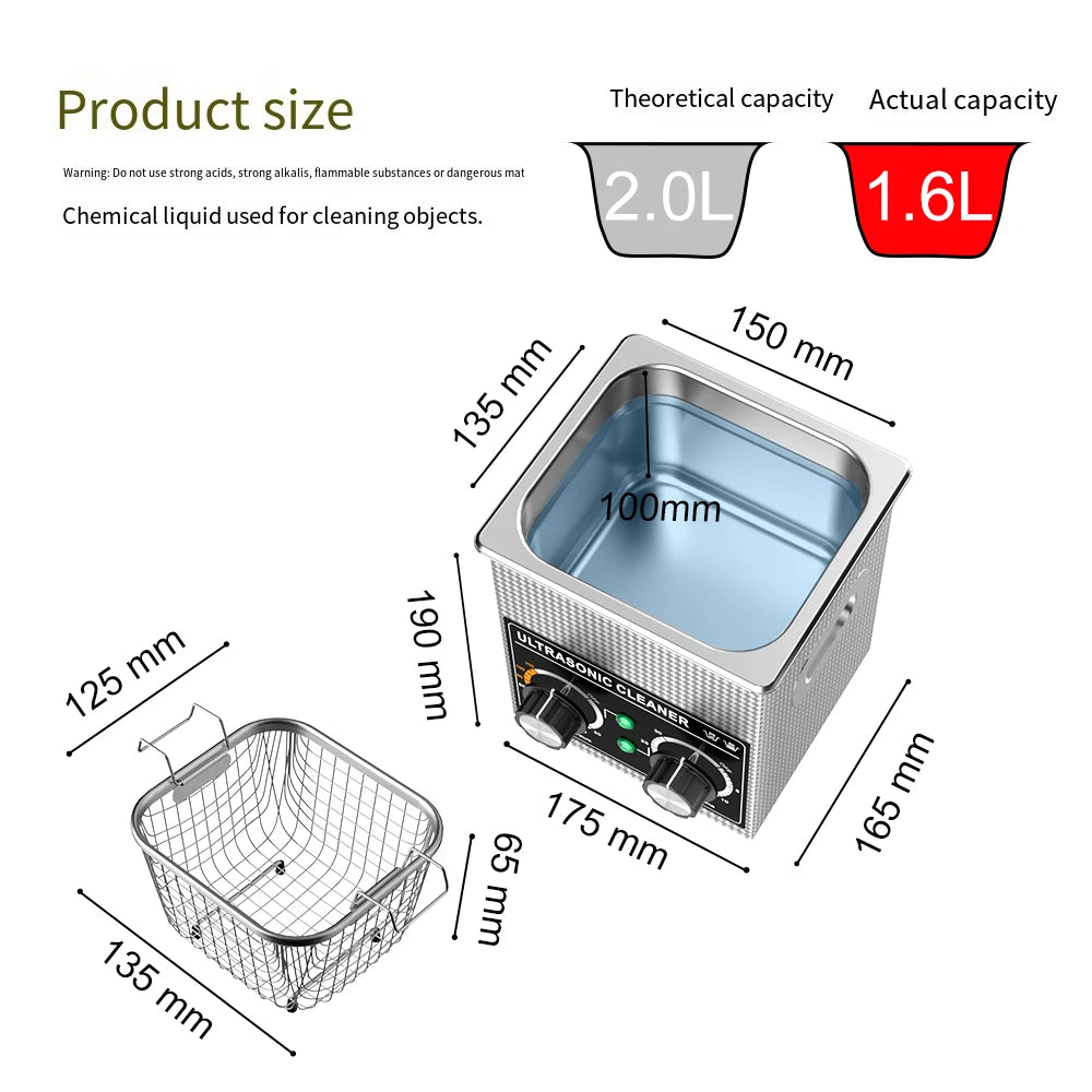 HOMEFISH 2L Ultrasonic Cleaner 120W | Heater, Timer, Digital Display Ultrasonic Cleaner Peaceful Pleasures Health and Wellness