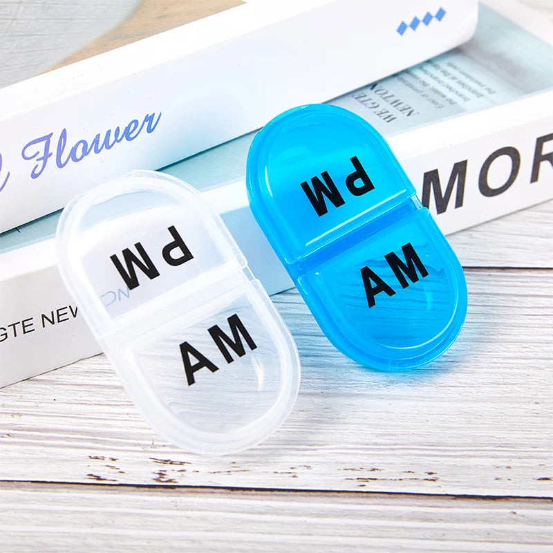 2 Grids Waterproof Pill Organizer Portable Oval Pill Box Pill Container Daily AM&PM Containers Peaceful Pleasures Health and Wellness