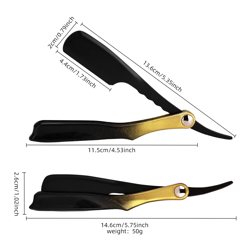 Gradient Gold Handle Magnetic Suction Straight Edge Razor, Portable Foldable Replaceable Blade Shaving Knife For Salon & Travel Peaceful Pleasures Health and Wellness