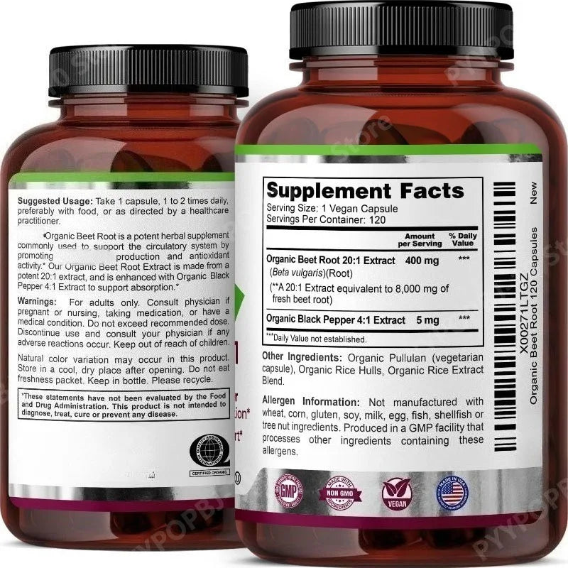 Organic Beetroot Capsules with Black Pepper Extract | Non-GMO