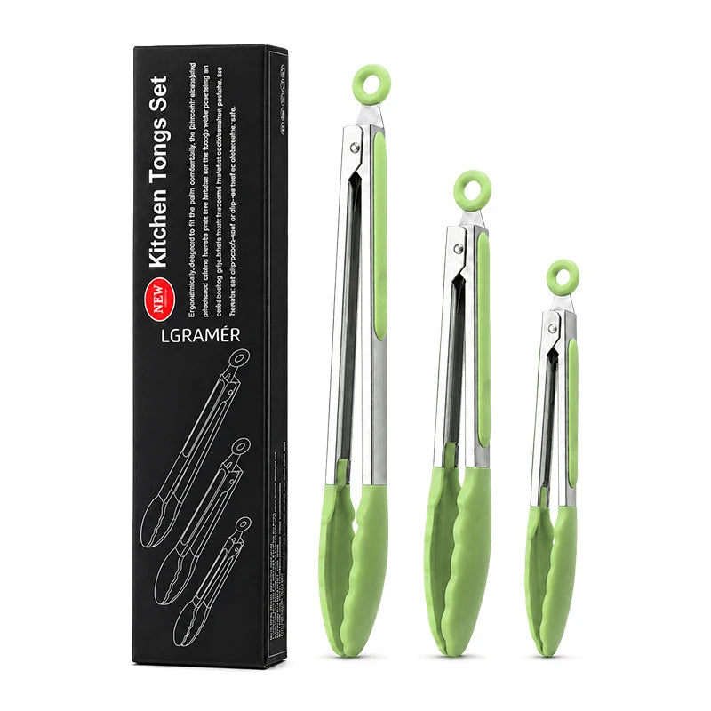 Silicone Tip Kitchen Tongs Set 3 Sizes – BBQ & Cooking Tongs