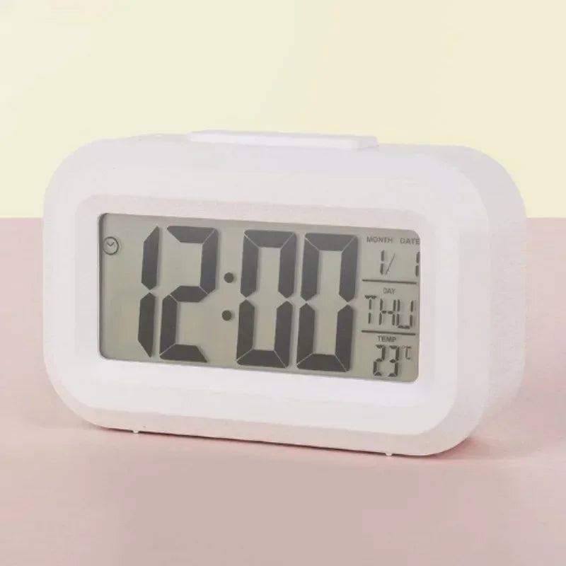 Modern LED Digital Alarm Clock with Calendar Temperature Display, Smart Desk Clock for Home Office Bedroom Decor, Snooze Night Peaceful Pleasures Health and Wellness white