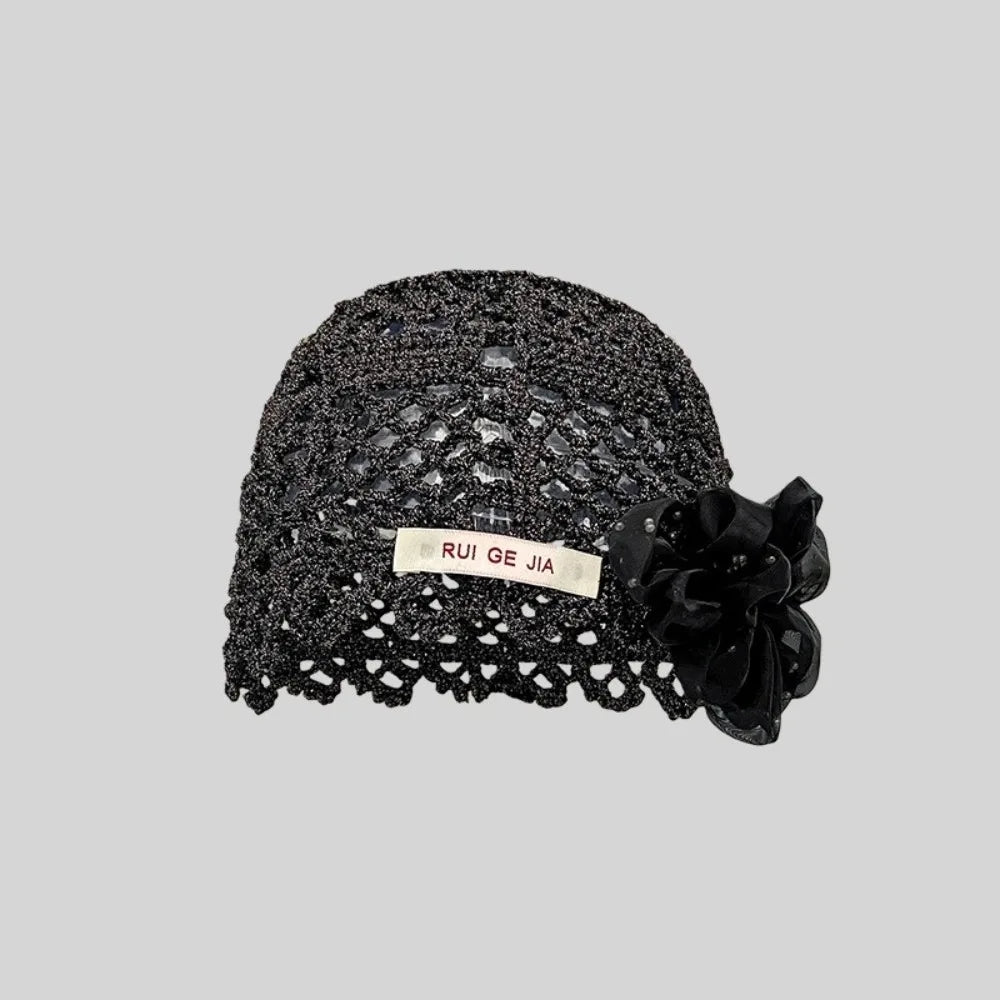 3D Flower Hollow Knit Beanie – Breathable Summer Cap