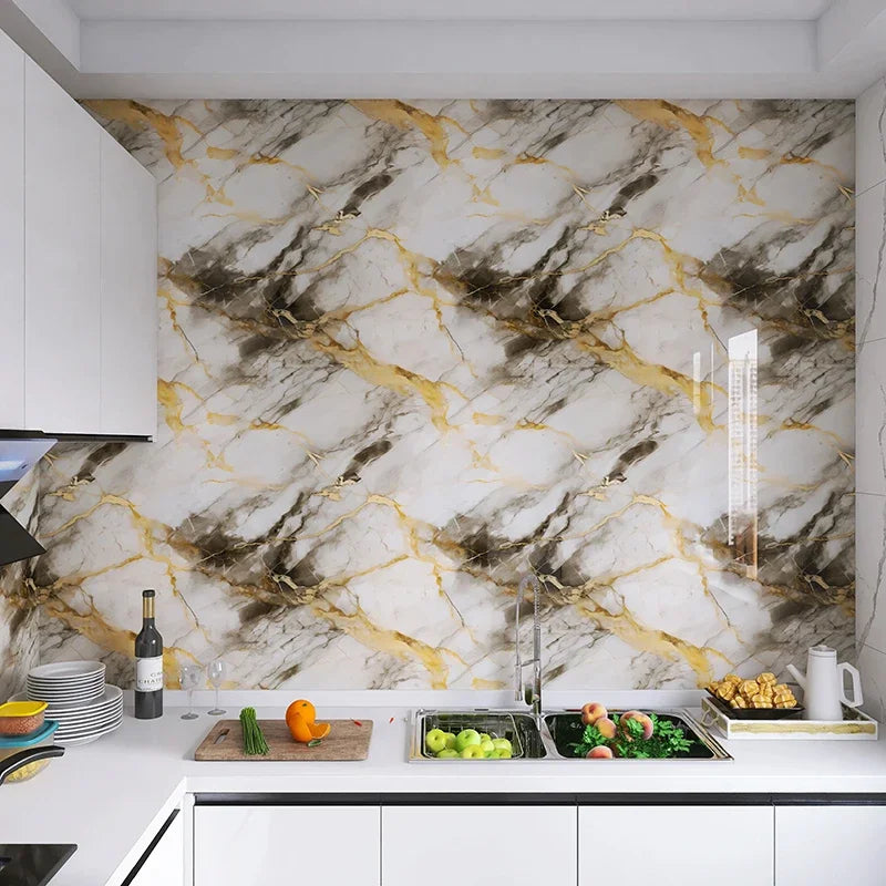 Marble PVC Self-Adhesive Wallpaper 40cm – Waterproof Kitchen Sticker