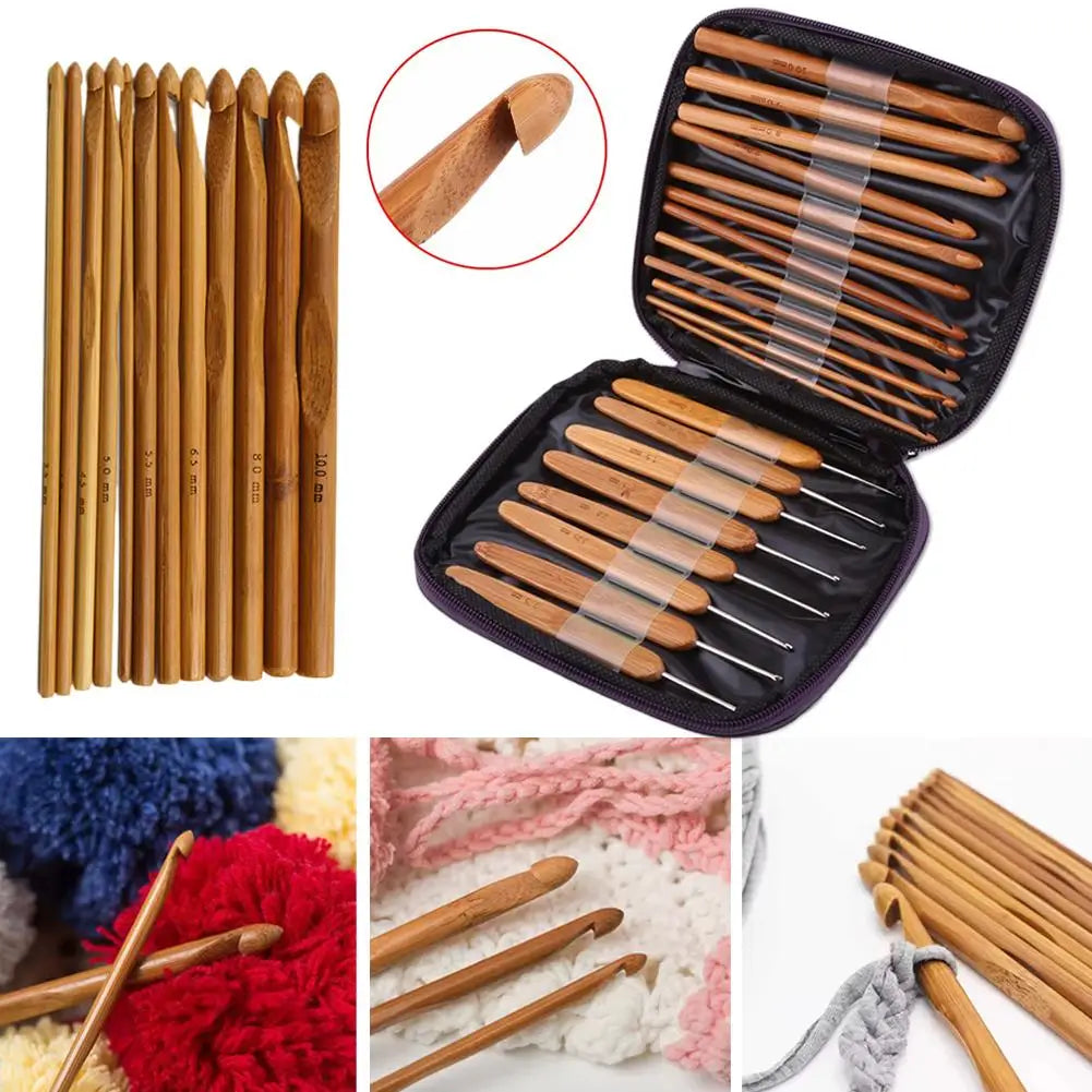 Bamboo Crochet Hooks Set 22 Sizes 1mm–10mm | Storage Box