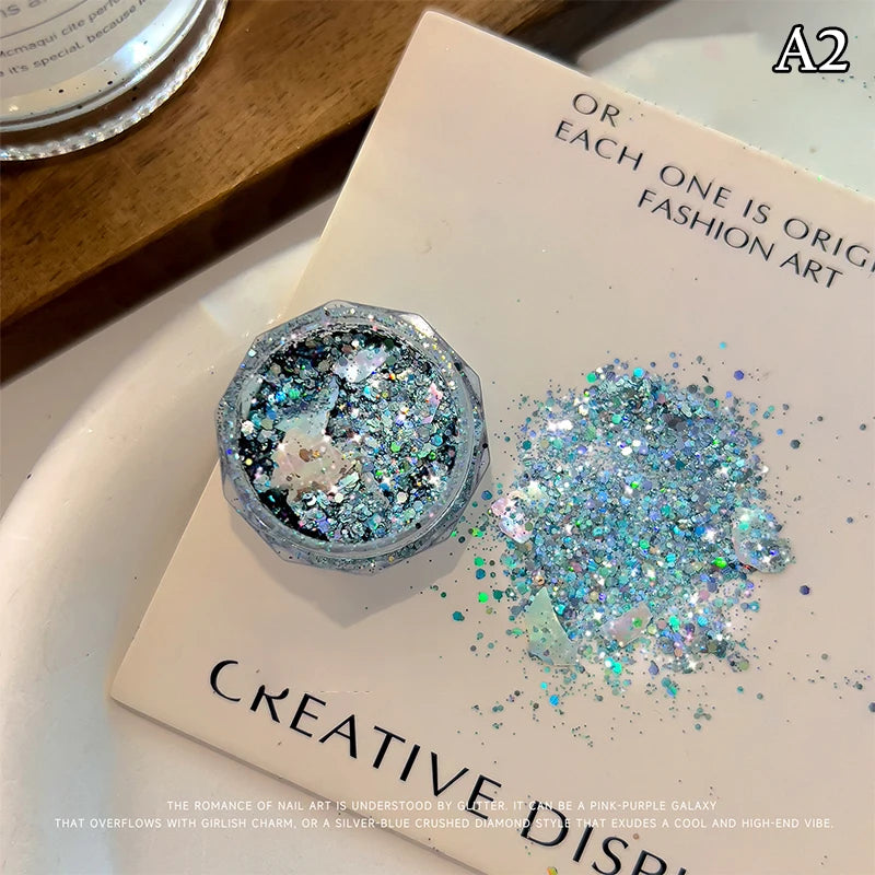 1 Box Holographic Pure Shiny Glitter Flakes Sparkly Chunky Iridescent Gold Silver Metallic Mermaid Nail Art Powder Sequins Peaceful Pleasures Health and Wellness A2