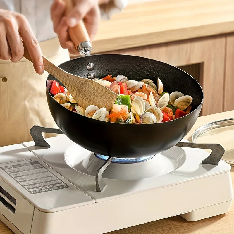 26cm Traditional Cast Iron Flat-Bottom Wok & Fry Pan – Gas & Induction Compatible, No Lid