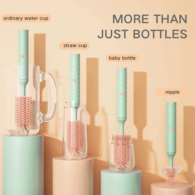 3Pcs Cleaning Brush Electric Bottle Brush Waterproof 360 Degree Rotating Long Handled Silicone Straw Pacifier Cleaning Brush Bay Peaceful Pleasures Health and Wellness