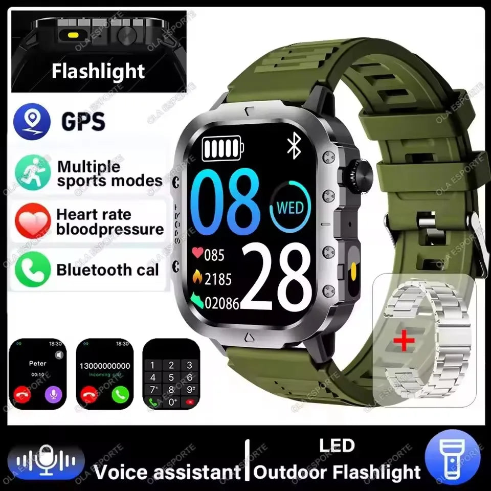 2026 New Military-grade Smart Watch Men GPS Flashlight 3ATM Waterproof Watch Bluetooth Call 100+Sport Outdoor Smartwatch Pk HW12 Peaceful Pleasures Health and Wellness 2.01 Gr22WhSzstrap
