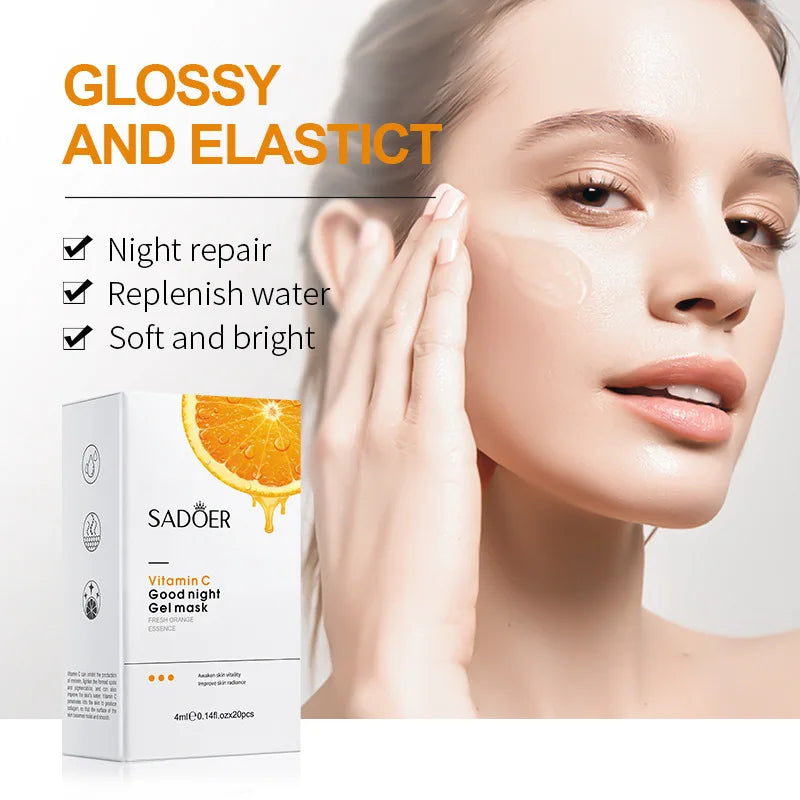 20pcs/box SADOER Sleeping Facial Masks Face Moisturizing Hydrating Anti-aging Whitening Anti Wrinkles Face Mask Facial Skin Care Peaceful Pleasures Health and Wellness Vitamin C