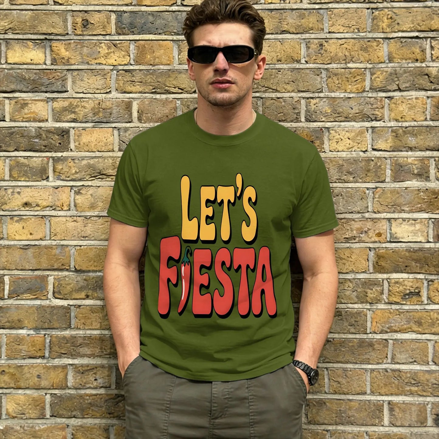 Vintage T Shirt Summer Let's Party Fiesta Trendy Cool T Shirts 100% Cotton Tee Shirt for Men Y2K Fun Cheap Short Sleeve Tops Peaceful Pleasures Health and Wellness army green M