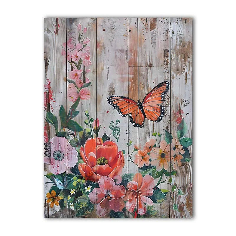 Nordic Wall Art Butterfly & Flowers on Wooden Plank Canvas Painting Nordic Style Poster Prints Bedroom Living Room Wall Decor Peaceful Pleasures Health and Wellness 05 40x50cm No Frame China Mainland