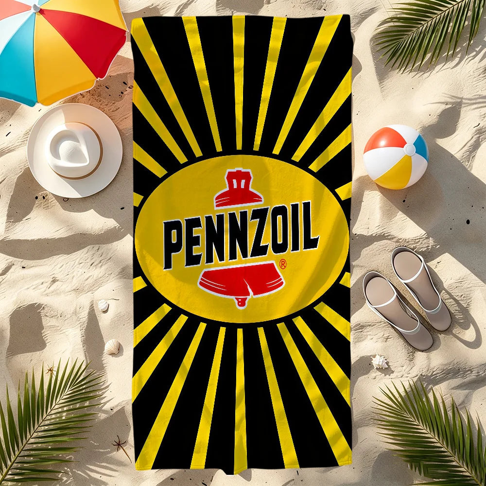 Pennzoil Logo Quick-Dry Beach Towel | Soft Pool & Sports Towel Quick-Dry Beach Towel Peaceful Pleasures Health and Wellness