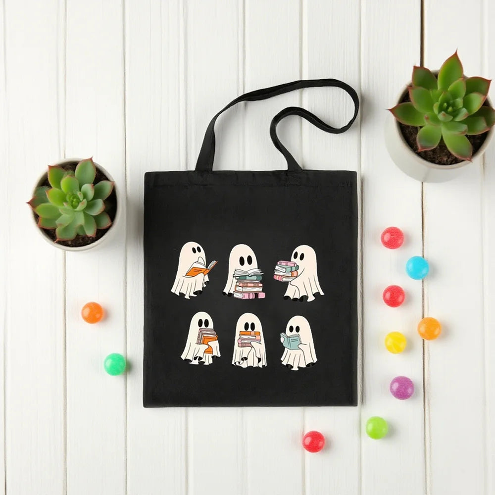 Bookish Ghost Tote Bag Literary Halloween Tote Spooky Bookworm Book Lover Reader Gift Back To School Birthday Party Decoration Peaceful Pleasures Health and Wellness
