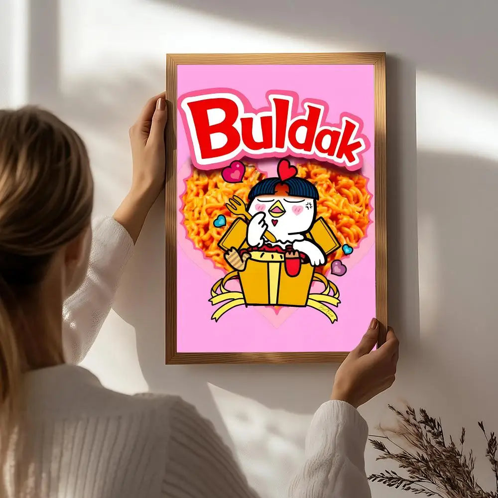Food S-Samyang Buldak Ramen Poster HD Self Adhesive Waterproof Wall Art Ideal for Home Office Dorm Bedroom Great Gift Peaceful Pleasures Health and Wellness White4 15X20cmNoframe
