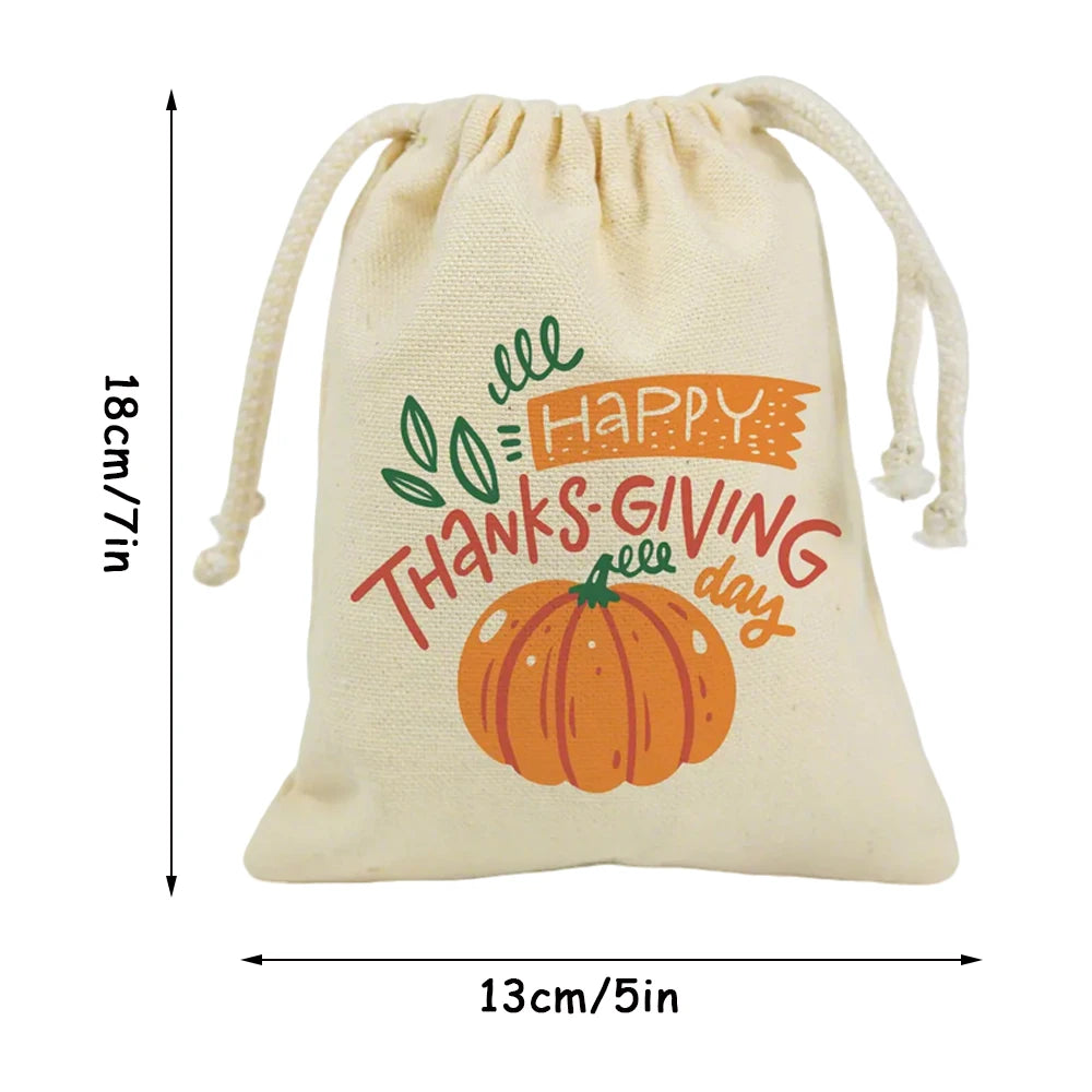 Thanksgiving Pumpkin Drawstring Treat Bags for Kids – 5pcs