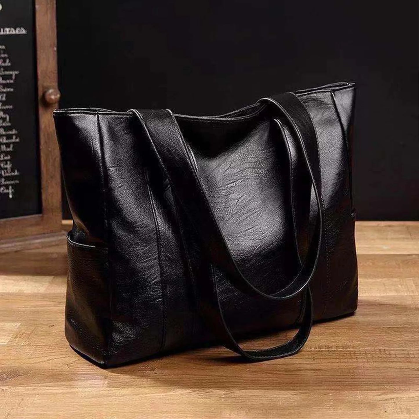 Women's Large Capacity PU Leather Tote Shoulder Handbag