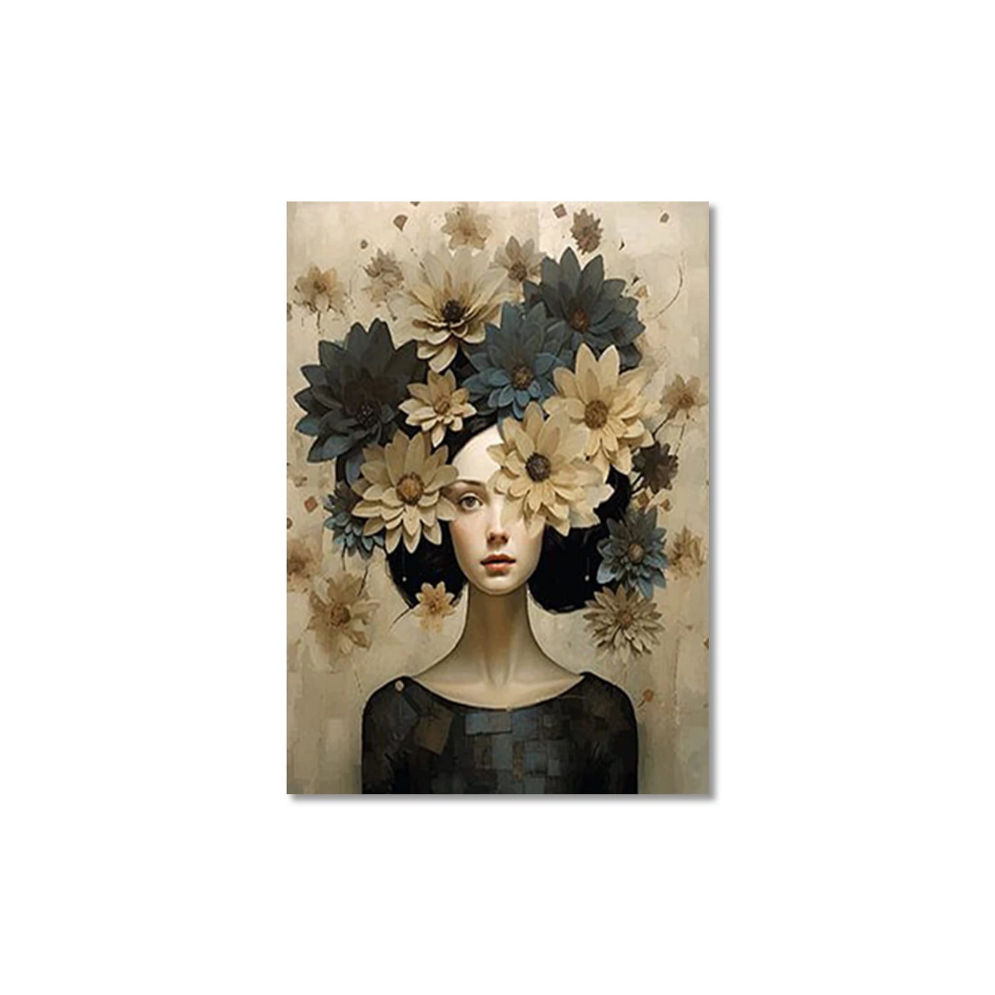 Nordic Scandinavian Style Glasses Woman with Flowers Birds Wall Art Canvas Painting Portrait Poster Prints for Modern Home Decor Peaceful Pleasures Health and Wellness QP10928 30x45cm No Frame