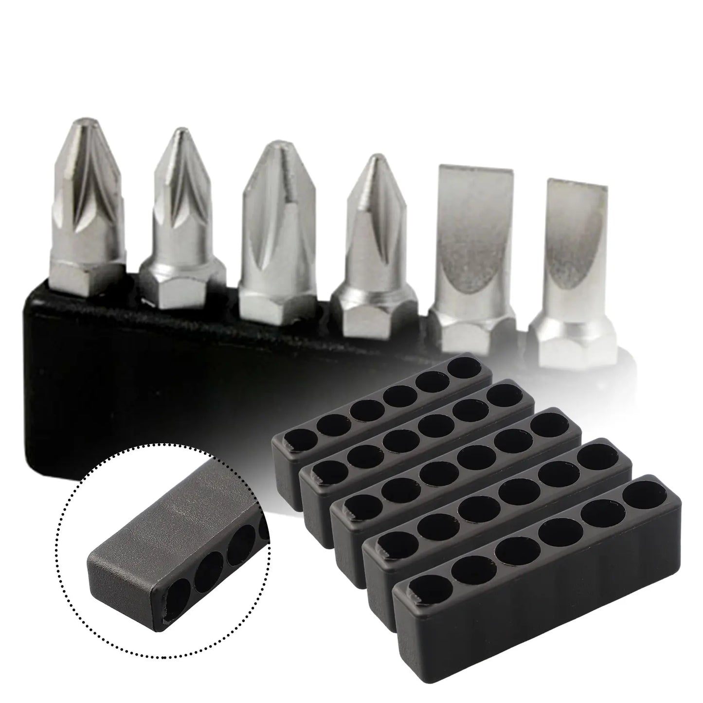 5-Pack 6-Hole 1/4" Hex Shank Drill Bit Holder Storage Stand