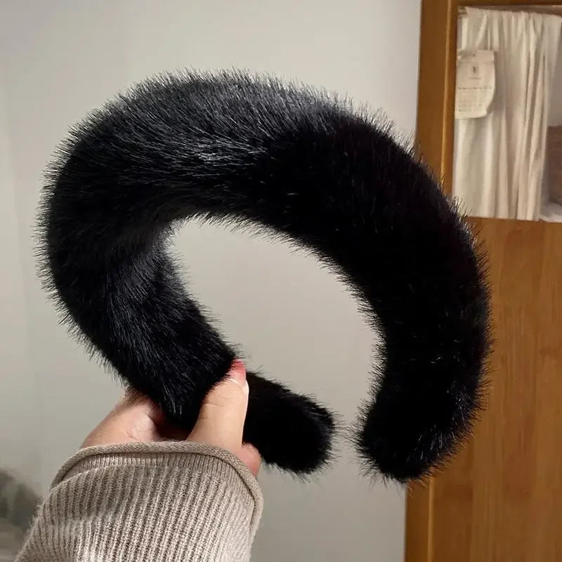 Fluffy Wide Hair Hoop Headband – Soft Furry Band for Women & Girls