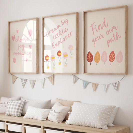 3-Piece Cartoon Inspirational Quote Canvas Wall Art | Kids Room Canvas Wall Art Set Peaceful Pleasures Health and Wellness GP051-3pcs 21x30cm Black Framed