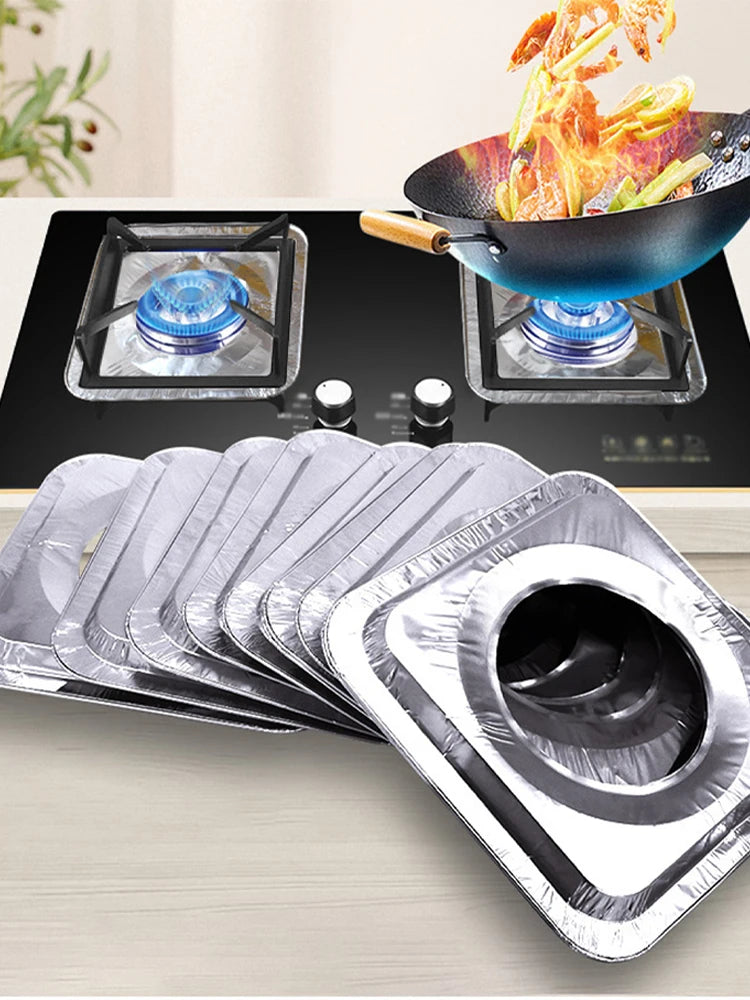 10Pcs Aluminum Foil Round Stove Burner Covers Reusable High-temperature Resistant Stove Top Protector for Clean Hygienic Kitchen Peaceful Pleasures Health and Wellness