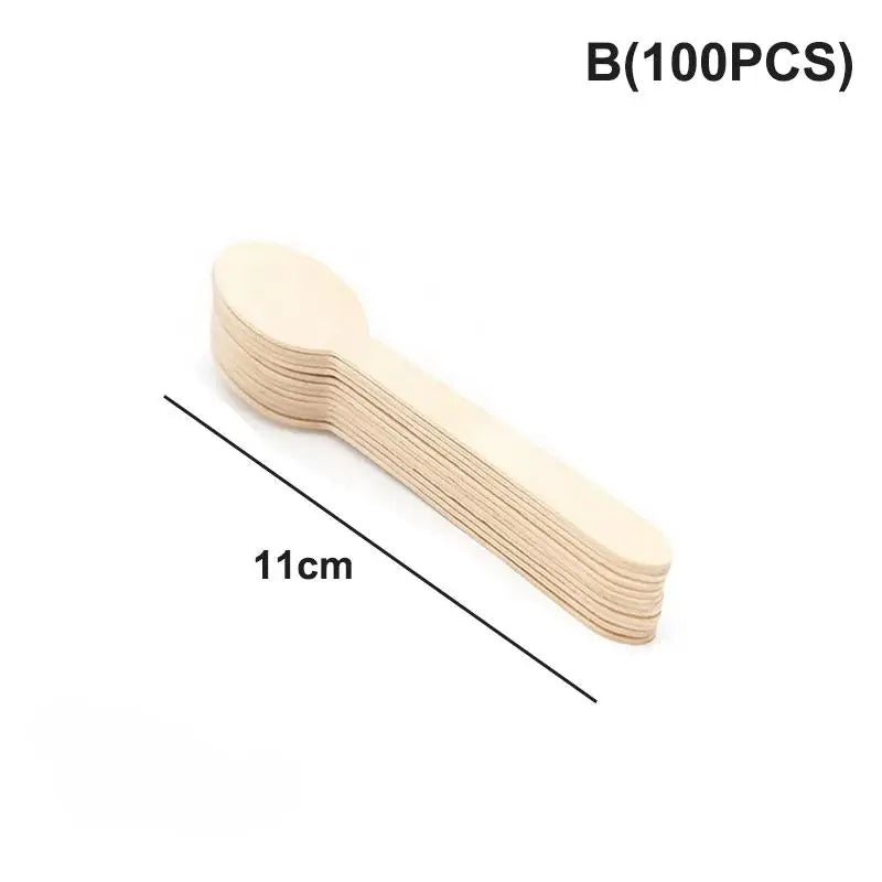 Disposable Wooden Cutlery Set 50/100pcs | Eco-Friendly Utensils Disposable Wooden Cutlery Peaceful Pleasures Health and Wellness 100PCS B