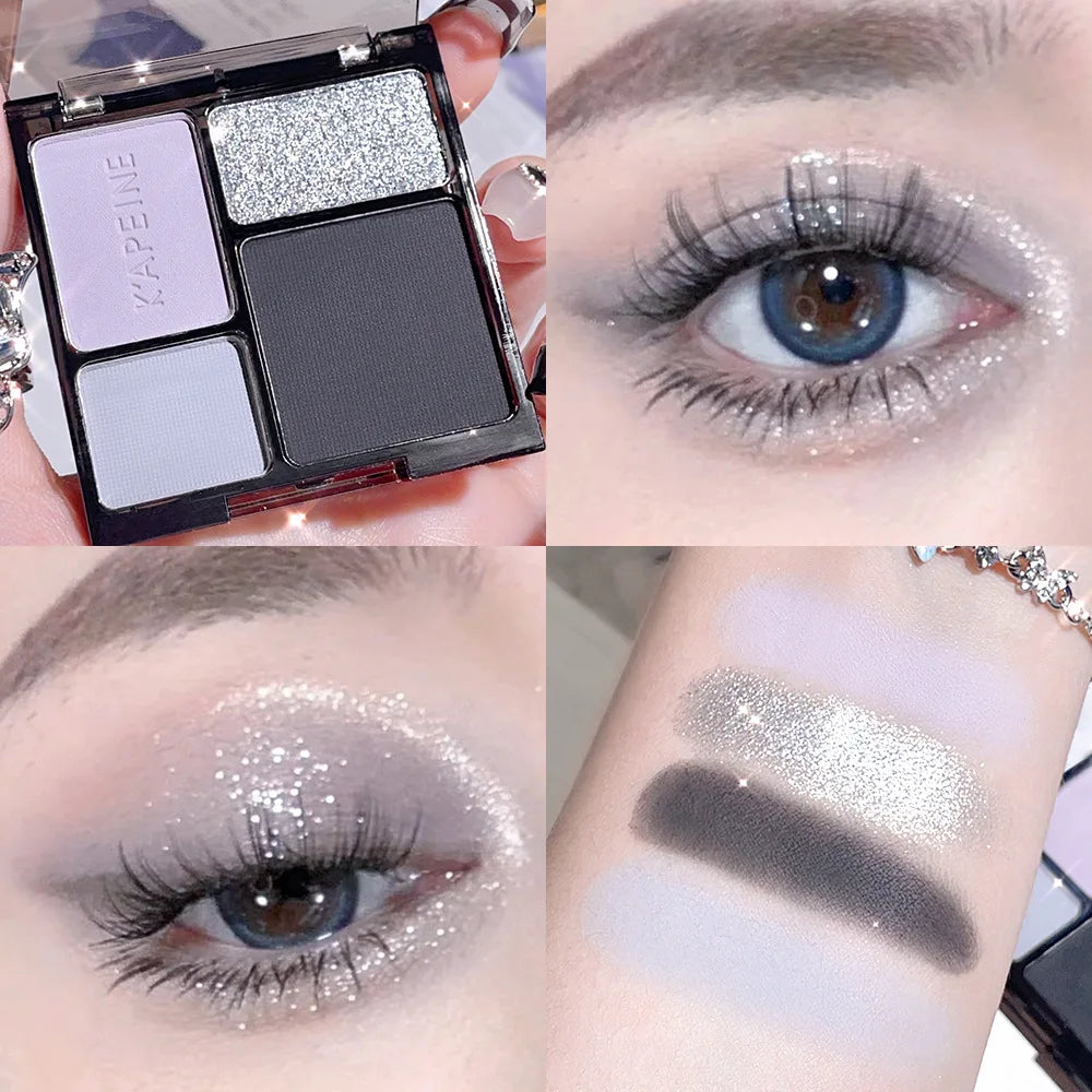 4-Color Eyeshadow Palette – Smoky Blue, Pink, Purple & Nude