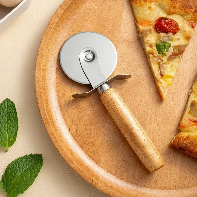 Stainless Steel Pizza Cutter Wooden Handle Pastry Dough Cutter Baking Supplies Cutting Wheel Slicer Kitchen Accessories Shovel Peaceful Pleasures Health and Wellness