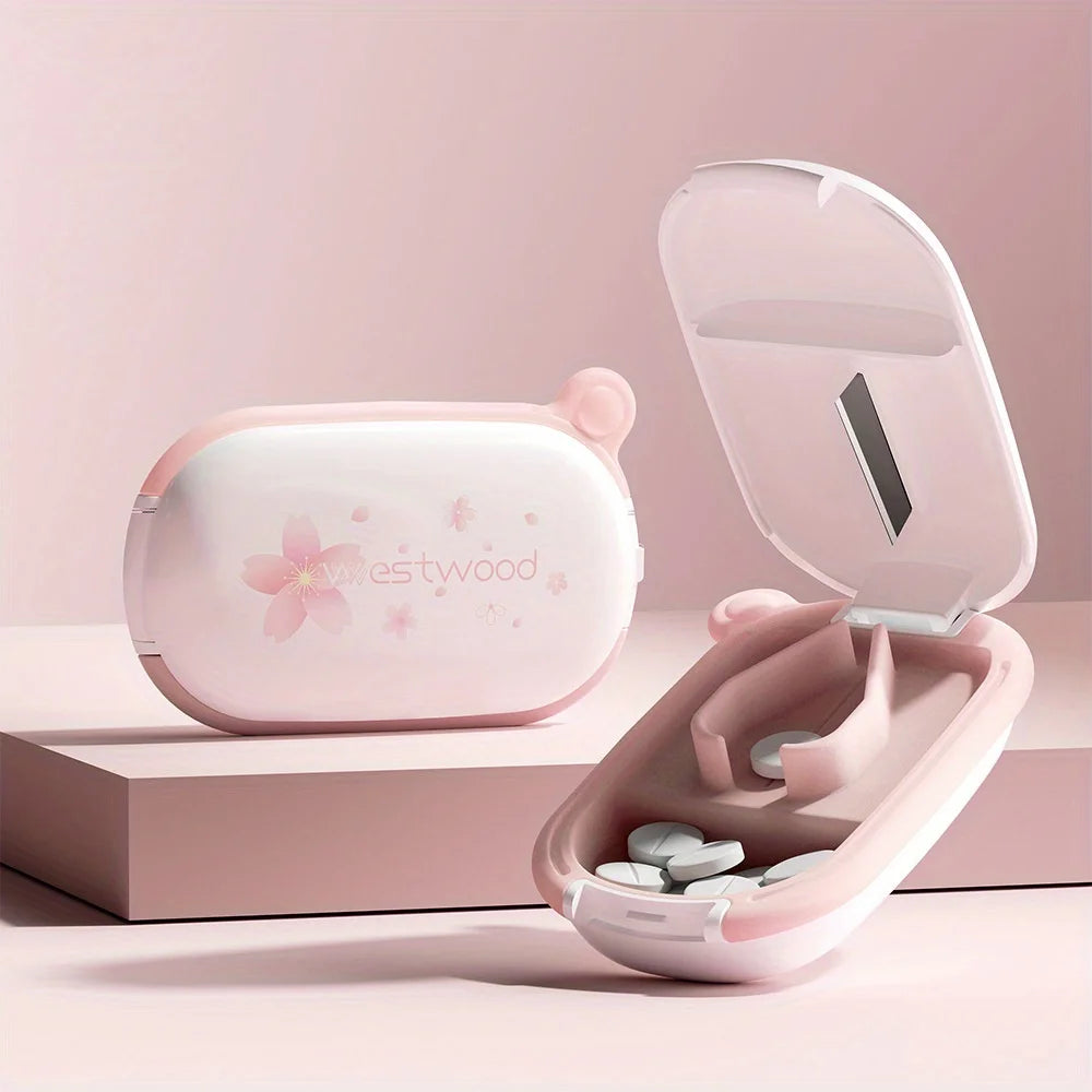 Small Pill Cutters Splitter for Small & Tiny Pills Portable Pill Crusher for Large Pills with Sharp Safe Blad Washable Pill Box Peaceful Pleasures Health and Wellness White