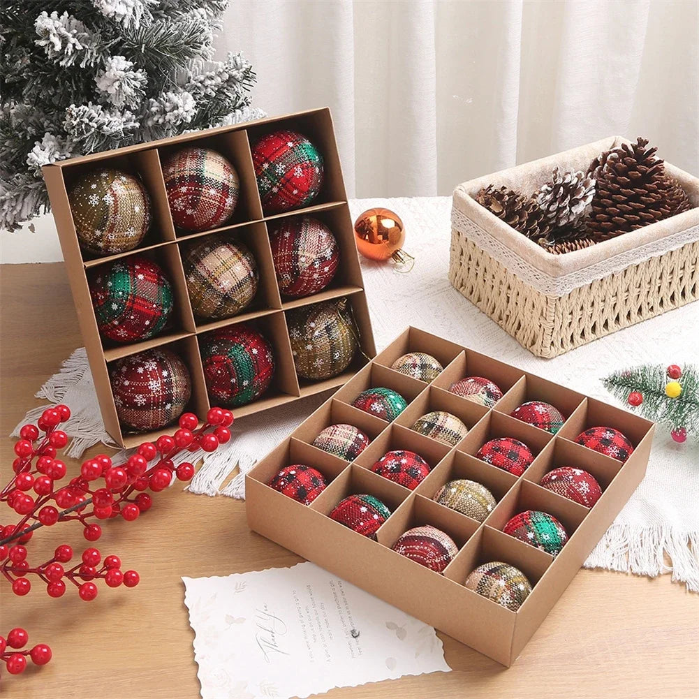 Plaid Christmas Ball Ornaments | Foam Set of 9 or 16