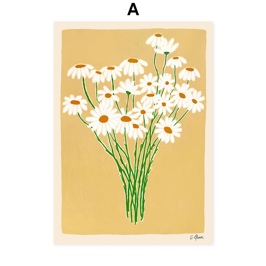 Abstract Floral Vase Canvas Wall Art | Boho Living Room Decor