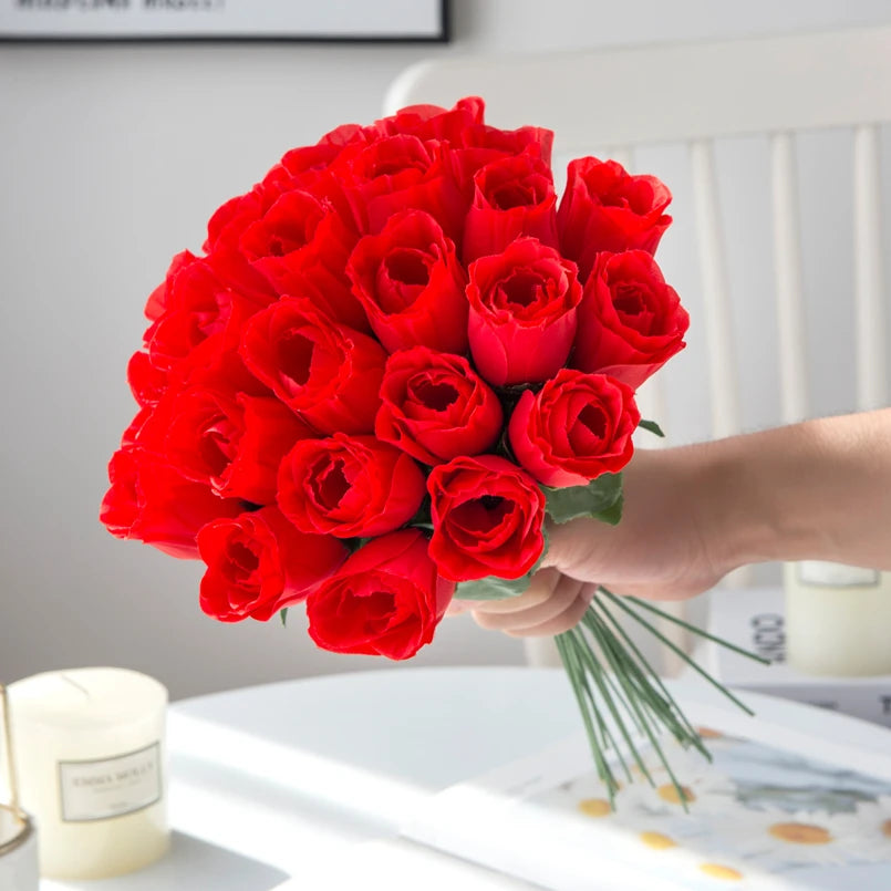 Red Silk Rose Bouquet 10 Pcs – Artificial Flowers for Weddings