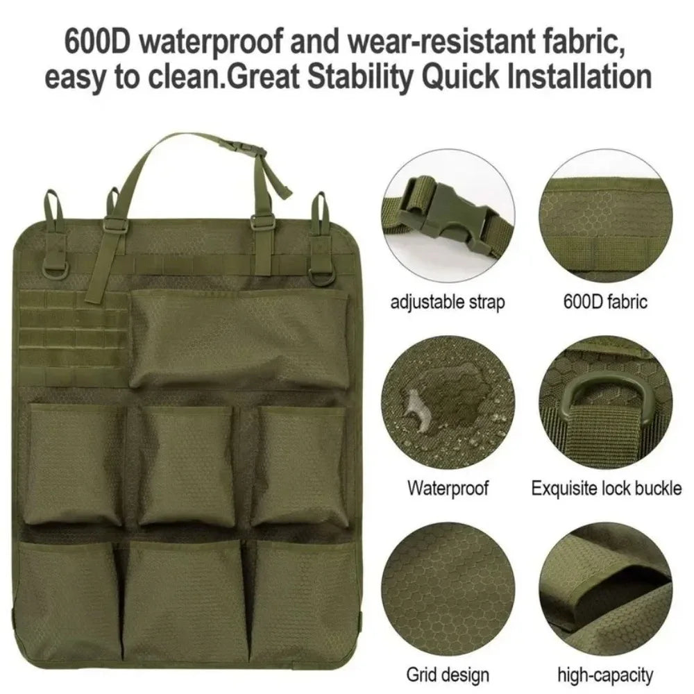 Car Seat Back Organizer Tactical Camo Multi Pocket Storage Bag Waterproof Durable Hanging for Road Trip Travel SUV Truck Family Peaceful Pleasures Health and Wellness