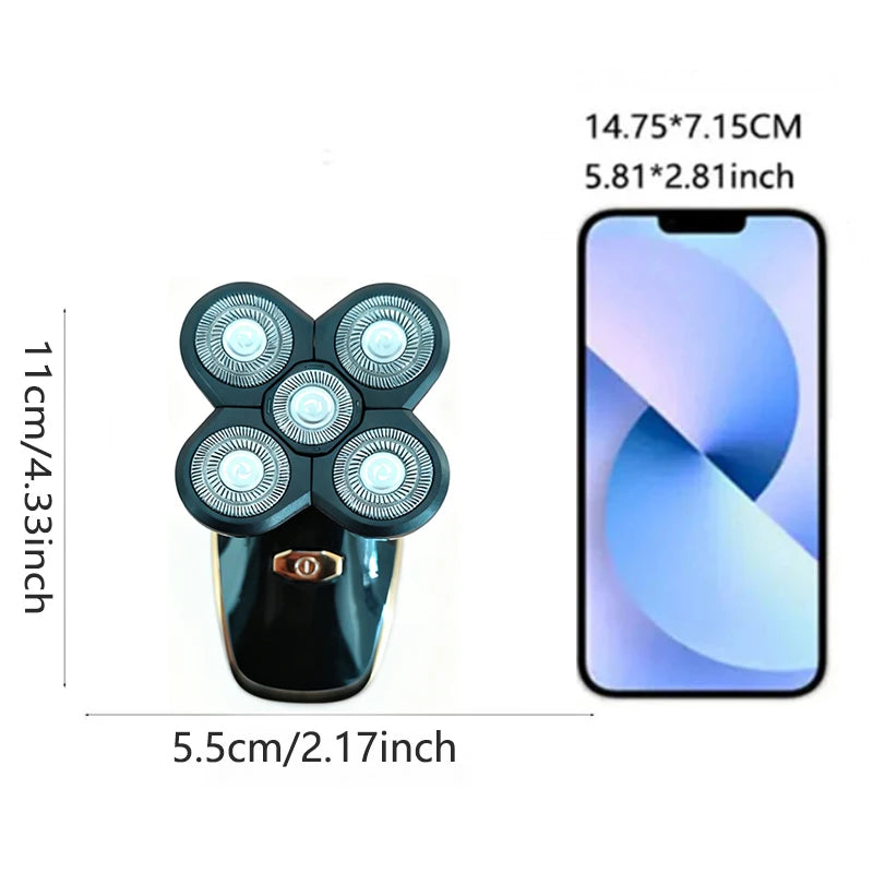 Baldhead 5-head rotating electric shaving kit IPX6 water-resistant portable men's facial hair trimmer USB charging Peaceful Pleasures Health and Wellness