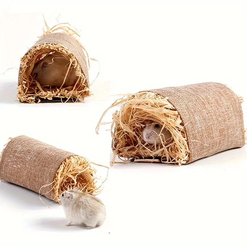 Rabbit & Guinea Pig Hideout Tunnel | Linen Straw Pet Toy
