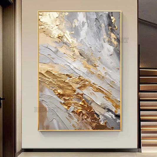 Large Abstract Golden Foil Canvas Wall Art | Bedroom Decor Canvas Wall Art Peaceful Pleasures Health and Wellness