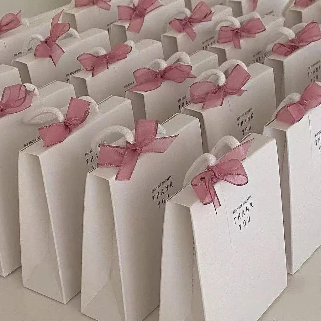 White Gift Box with Pink Ribbon & Thank You Label | 17×6×20cm