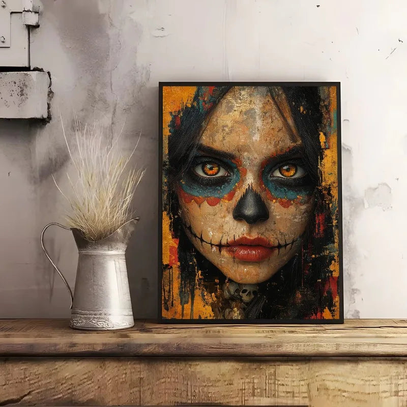Day of the Dead Skull Girl Canvas Wall Art | Los Muertos Print