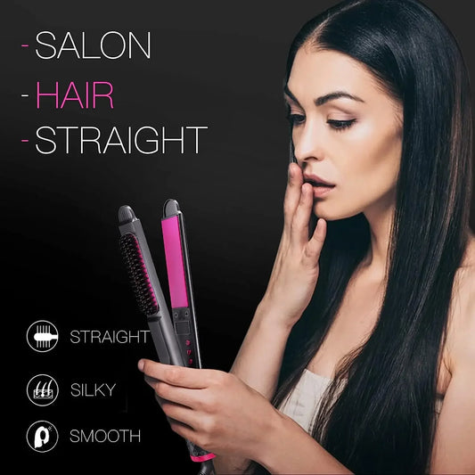 Women's 3-in-1 Hair Straightener Curling Flat Iron Electric Hot Comb Ceramic Ionic Fast Heating Hair Brush Peaceful Pleasures Health and Wellness no box US China Mainland
