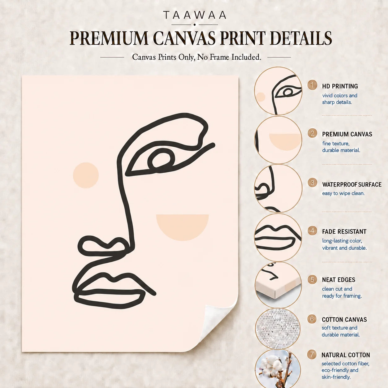 Abstract Women Face Canvas Wall Art | Minimalist Line Poster Canvas Wall Art Peaceful Pleasures Health and Wellness
