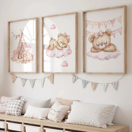 Pink Dream Bear Carousel Tent Swing Wall Art Prints Canvas Painting Poster Picture For Living Bedroom Kids Room Home Decor Peaceful Pleasures Health and Wellness