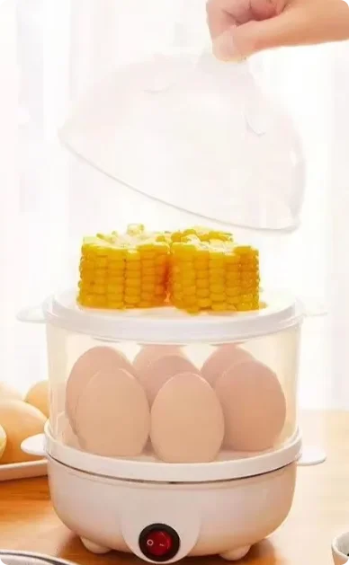 Multifunctional Egg Boiler Electric Egg Steamer Cooking Breakfast Machine Double Layers Egg Cooker Mini Steamer Poacher Kitchen Peaceful Pleasures Health and Wellness as show EU