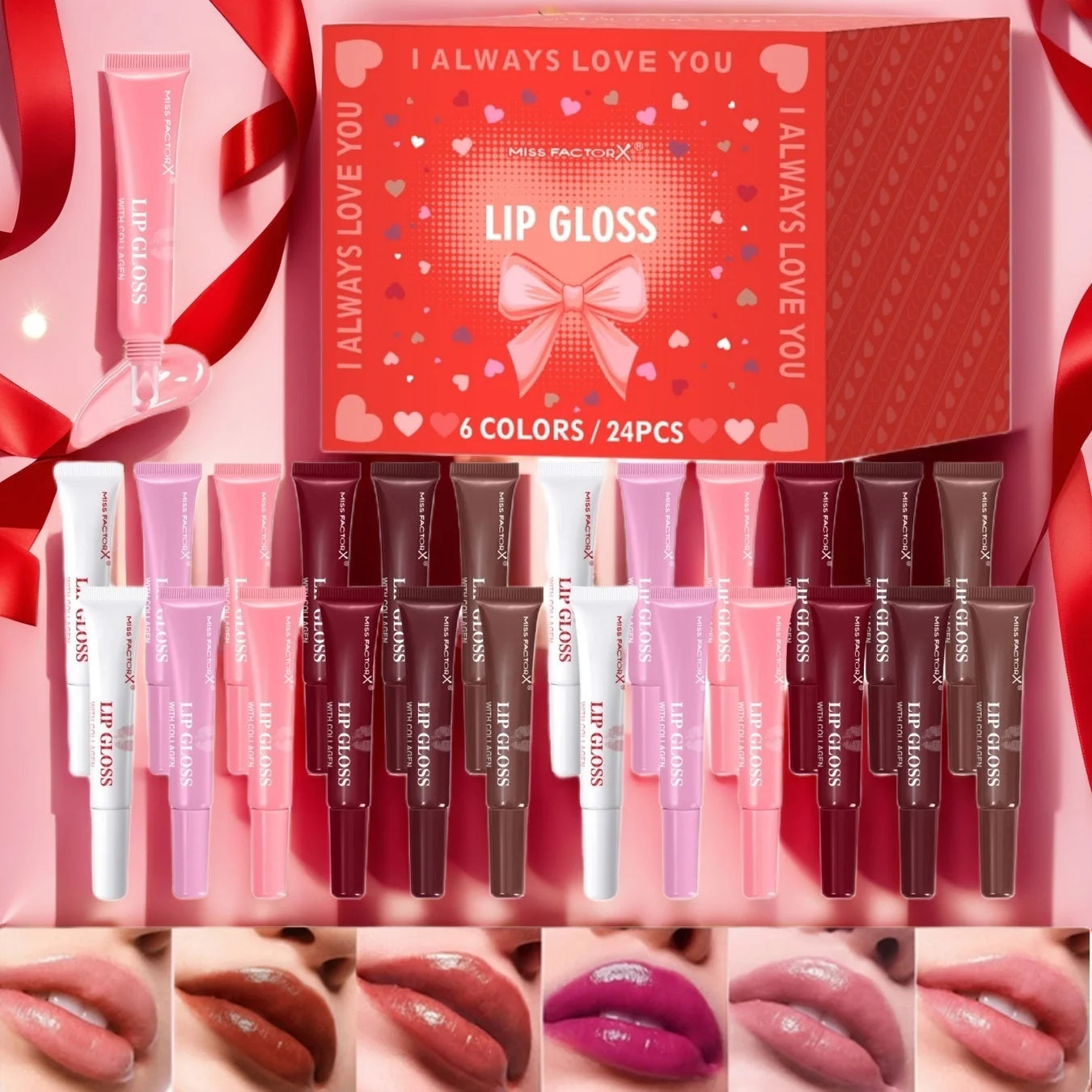 Premium gift set 24PCS/box Lip gloss set Long-lasting moisturizing Lip color modification Perfect gift for women Valentine’s Day Peaceful Pleasures Health and Wellness