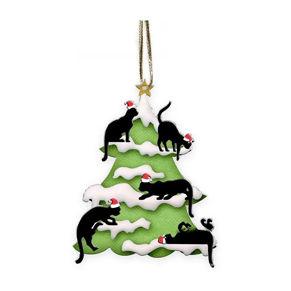 2D Acrylic Funny Cat Christmas Ornament | Santa Hat Pendant