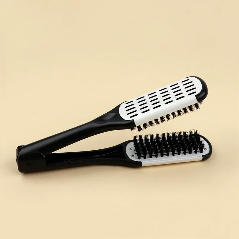 Pro Hairdressing Straightener Nylon Hair Straightening Double Brushes V Shape Comb Clamp Not Hurt Styling Tools DIY Home Peaceful Pleasures Health and Wellness Black White