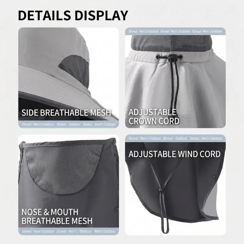 Full Face Neck Integrated Sun Hats Quick Dry Wide Brim Outdoor Fishing Bucket Caps Breathable Mountaineering Visors Peaceful Pleasures Health and Wellness
