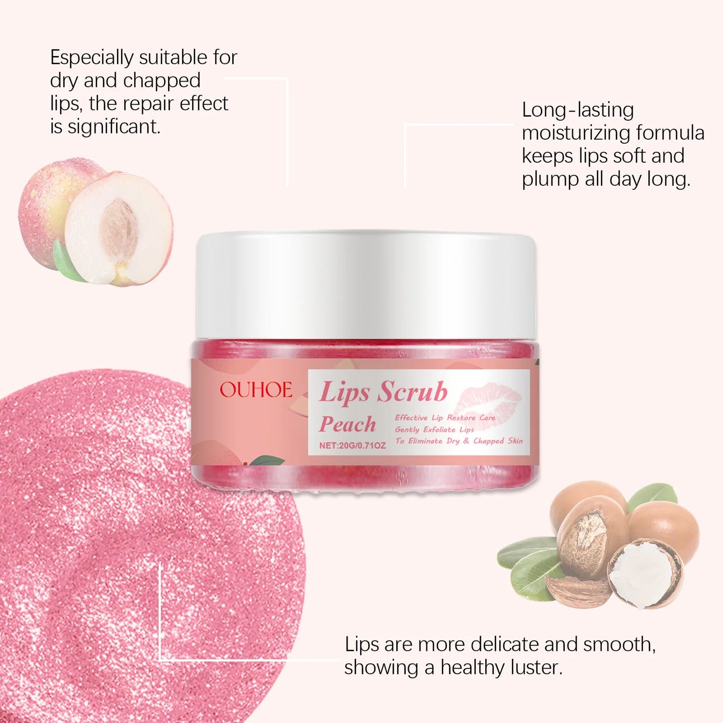 Peach Brightening Lip Scrub – Exfoliating & Moisturizing 20g