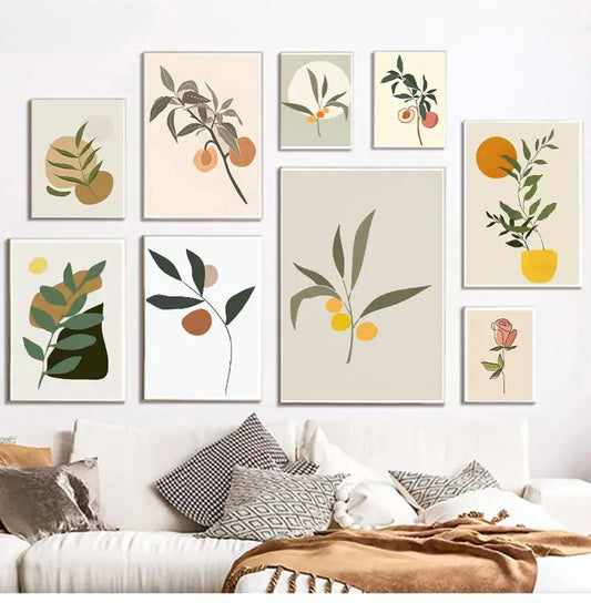 Vintage Nordic Canvas Wall Art | Abstract Girl Plant Leaf Print Canvas Wall Art Print Peaceful Pleasures Health and Wellness